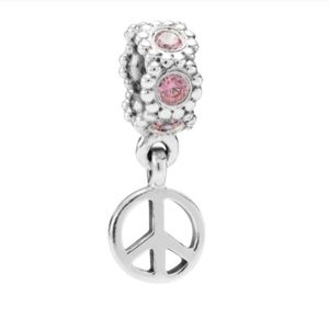 Pandora Sterling Silver Peace Dangle w/Salmon Zirconia CZs 790516czs